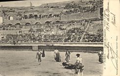 Postal Corrida Curso de toros Nimes Ovación a Reverte