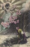 Vintage Postcard Fantasy Flowers Year 1908 Child Baby