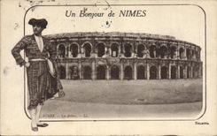 Postal Corrida Corrida de toros un buenos días de Nimes las arenas