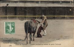 CPA Corrida Course de taureaux Toreador profitant au moment de porter l'estocade
