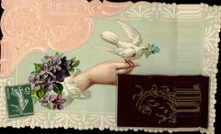 Vintage Postcard Fantasy Hand Flowers small calendar 1912 SIGNAL