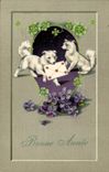 Vintage Postcard Fantasy Flowers Dog Dogs