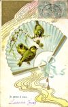 CPA Fantaisie Oiseaux Eventail 