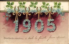 Vintage Postcard Fantaisie Flowers Year 1905 Horseshoe Trefles