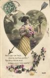 Vintage Postcard Fantasy Flowers Woman Heart