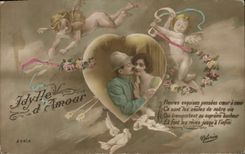 Vintage Postcard Fantasy Flowers Woman Heart Soldier Militaria Angels