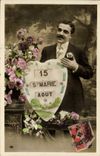 Vintage Postcard Fantasy Flowers Man co. Marie Heart