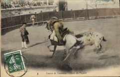CPA Corrida Course de taureaux Chute du picador 