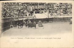 CPA Corrida Course de taureaux Picador donnant la sortie au taureau apres l'avoir pique 