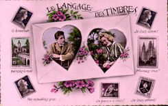 CPA Fantaisie Femme Le Langage des timbres 