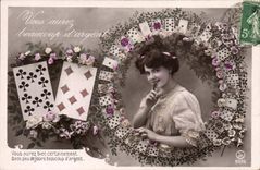 Vintage Postcard Fantaisie Woman Charts has to play
