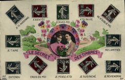 CPA Fantaisie Le secret des timbres Semeuse 