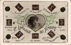 CPA Fantaisie Langage des timbres Semeuse 10c 