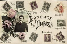 CPA Fantaisie Langage des timbres Semeuse 