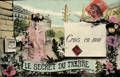 CPA Fantaisie Le secret du timbre Semeuse 