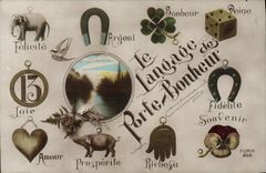 Vintage Postcard Fantaisie Language of the door happinesses Cochon Pig Horseshoe