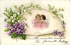Vintage Postcard Fantasy Children Lily of the valley Flowers Range