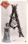 Vintage Postcard Fantasy Children Letters Letter A