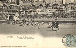 Postal Corrida Curso de toros Entrado de los toros
