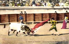 CPA Corrida Course de taureaux Entree du taureau dans les arenes