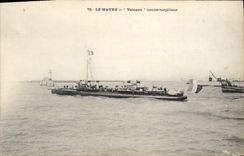 Vintage Postcard Warship Yatagn Le Havre Against destroyer