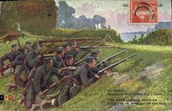 CPA Militaria LVC Belges en embuscade sur l'Yser