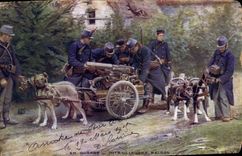 CPA Militaria LVC Mitrailleuses Belges Voiture a Chiens Chien