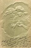 Vintage Postcard Fantasy Woman Birds (in relief)