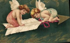 CPA Fantaisie Anges Fleche
