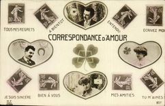 CPA Fantaisie Correspondance d'amour Semeuse 10c 