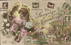 Vintage Postcard Fantasy the language of the stamps Sower Woman