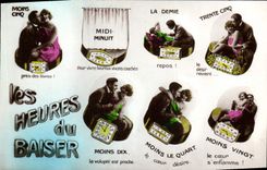 Vintage Postcard Fantaisie Woman the hours of the kiss Shows