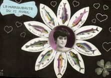 Vintage Postcard Fantasy the daisy of April 1st Poisson Clover