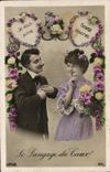 Vintage Postcard Fantasy the language of the heart Woman