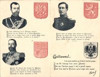 Postal 4 y Hun Theodore Botrel Poincare Nicolás II Jorge V Albert Guillame Lion Águila Rusia Russia