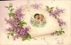 CPA Fantaisie Anges Eventail 