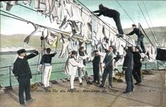 Vintage Postcard Militaria life of the sailor Spreading of the linen