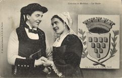 Vintage Postcard Folklore Costumes of Morbihan marry Them Mariage