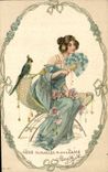 CPA Fantaisie Femme Perroquet 