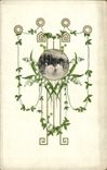 Vintage Postcard Fantasy Flowers Lily of the valley Swans