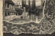 Vintage Postcard Folklore Lace Lacemaker Nickel silver Old women houses on the Flowering ash