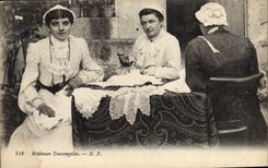 Vintage Postcard Folklore Lace Lacemaker Embroidering-machines From the Touraine