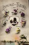 Vintage Postcard Fantasy the language of the flowers Woman