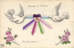 CPA Fantaisie Le langage des couleurs Colombes