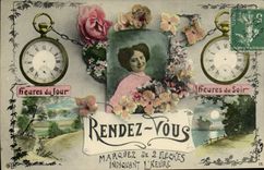 Vintage Postcard Fantaisie Woman Return Fob watch