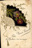 CPA Fantaisie Eventail Fleurs 