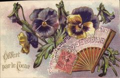 CPA Fantaisie Eventail Fleurs 