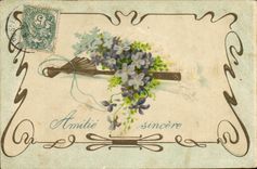 CPA Fantaisie Eventail Fleurs 