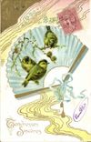 CPA Fantaisie Eventail Oiseaux 