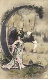 Vintage Postcard Fantasy Woman Letters Letter C